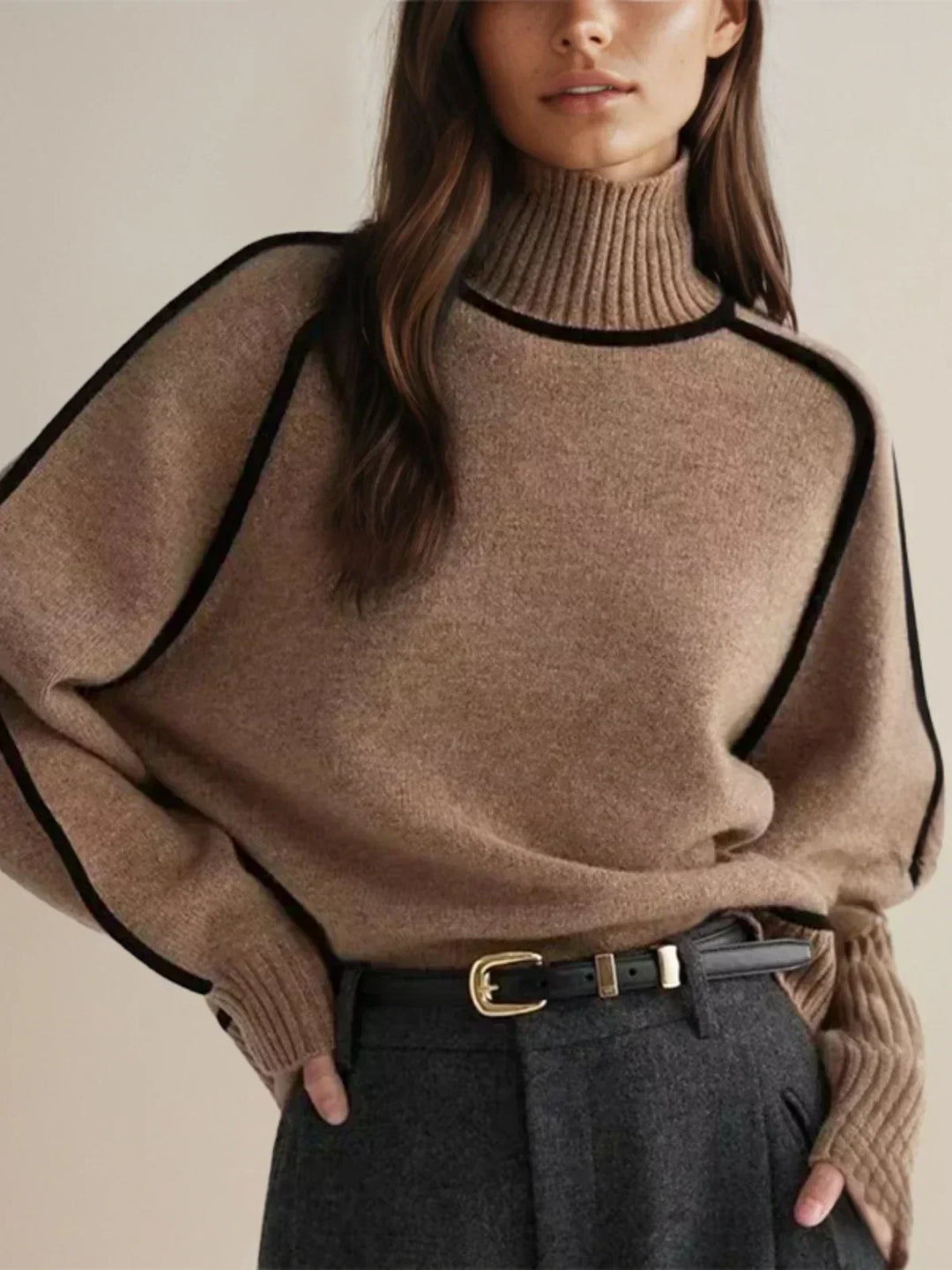 Women’s Contrast Trim Turtleneck Sweater