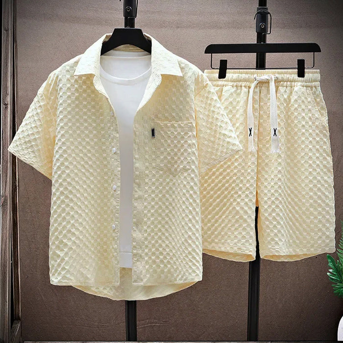 James | Men's Textured Shirt and Drawstring Shorts Set
