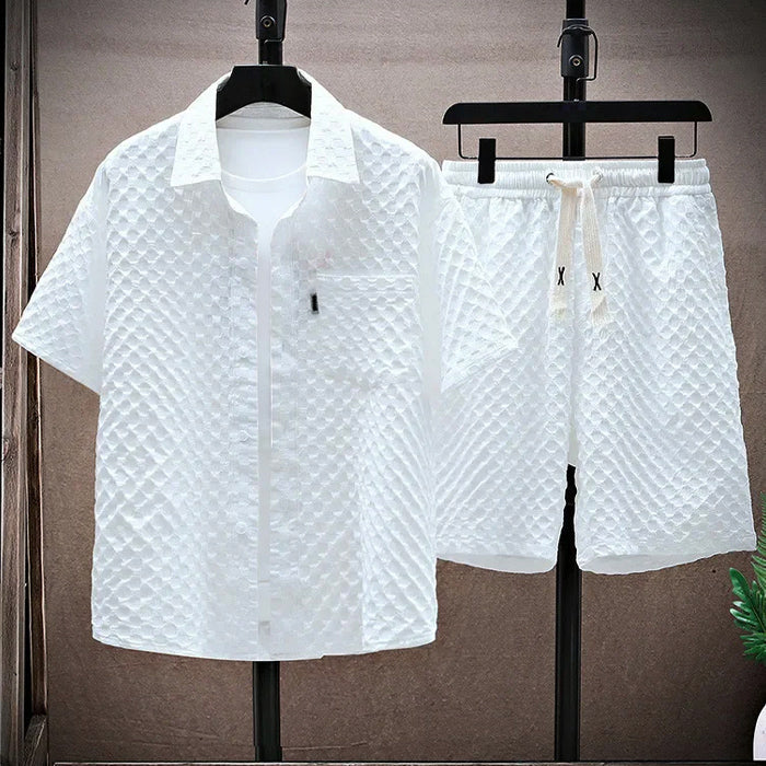 James | Men's Textured Shirt and Drawstring Shorts Set