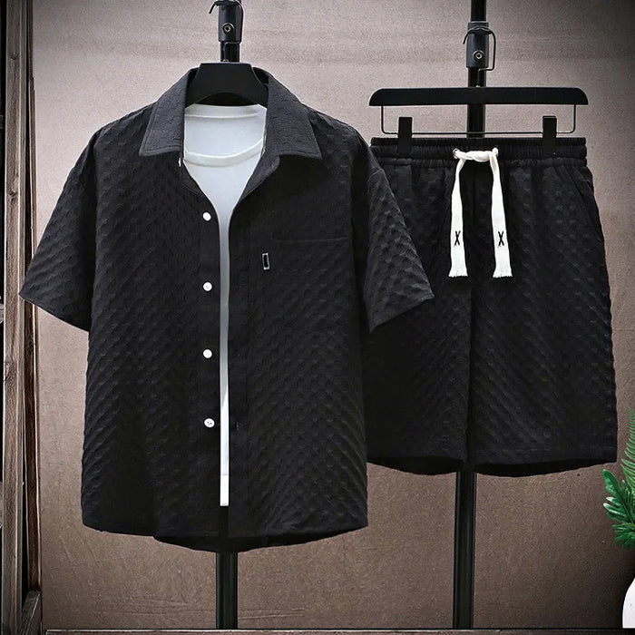 James | Men's Textured Shirt and Drawstring Shorts Set