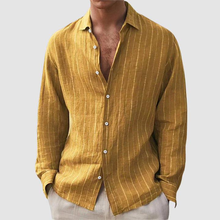 Lorven | Men's Relaxed Fit Striped Shirt with Open Collar