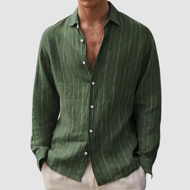 Lorven | Men's Relaxed Fit Striped Shirt with Open Collar