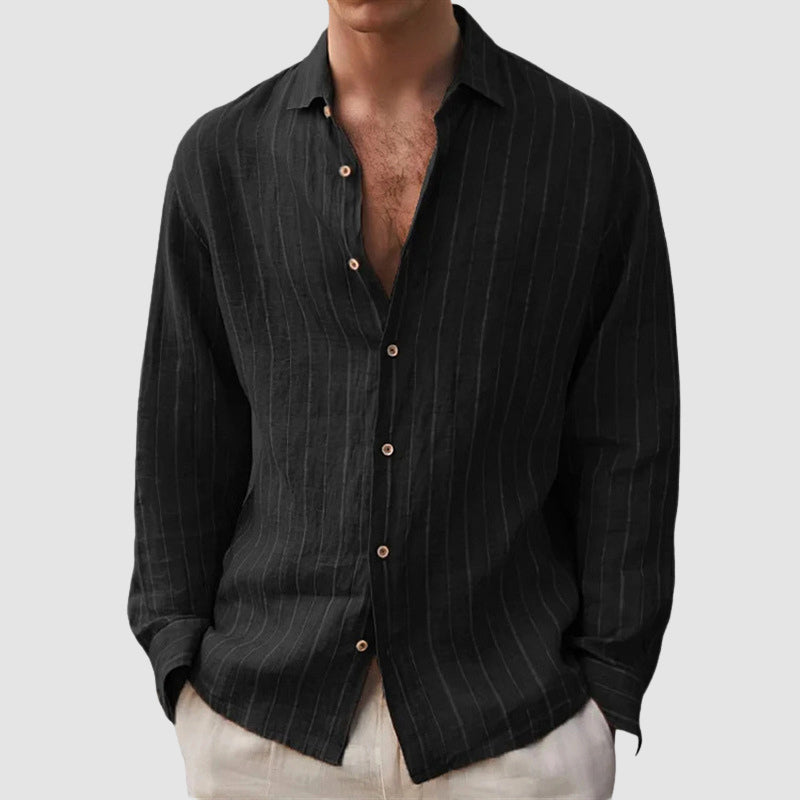 Lorven | Men's Relaxed Fit Striped Shirt with Open Collar