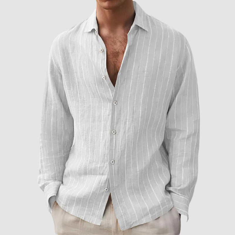 Lorven | Men's Relaxed Fit Striped Shirt with Open Collar