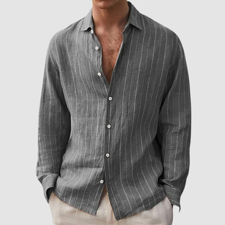 Lorven | Men's Relaxed Fit Striped Shirt with Open Collar