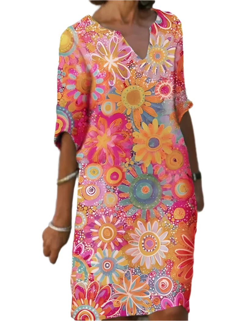 Women's V-neck dress with floral print