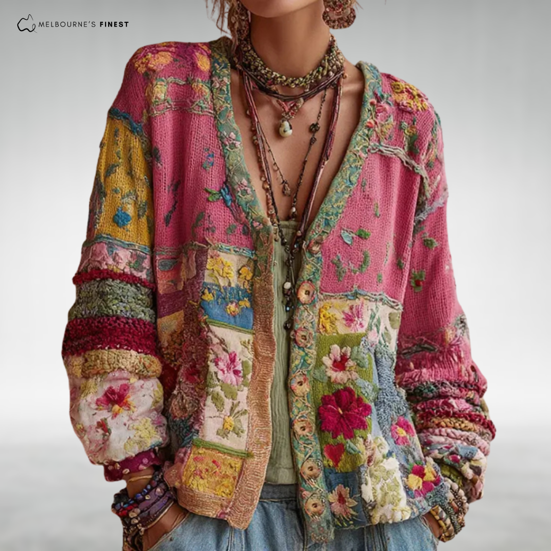 Mireva | Women's Patchwork Knit Button Front Jacket