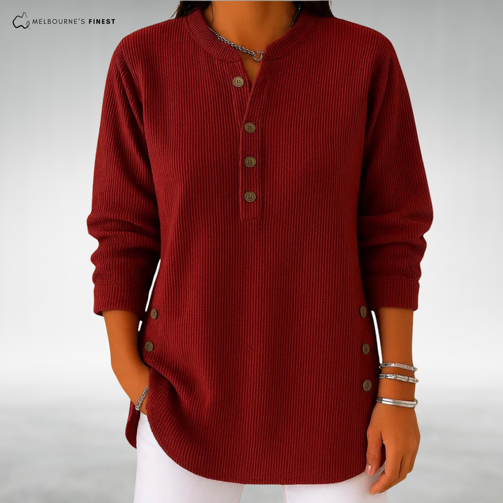 Selvara | Women's Ribbed Button Front Jumper