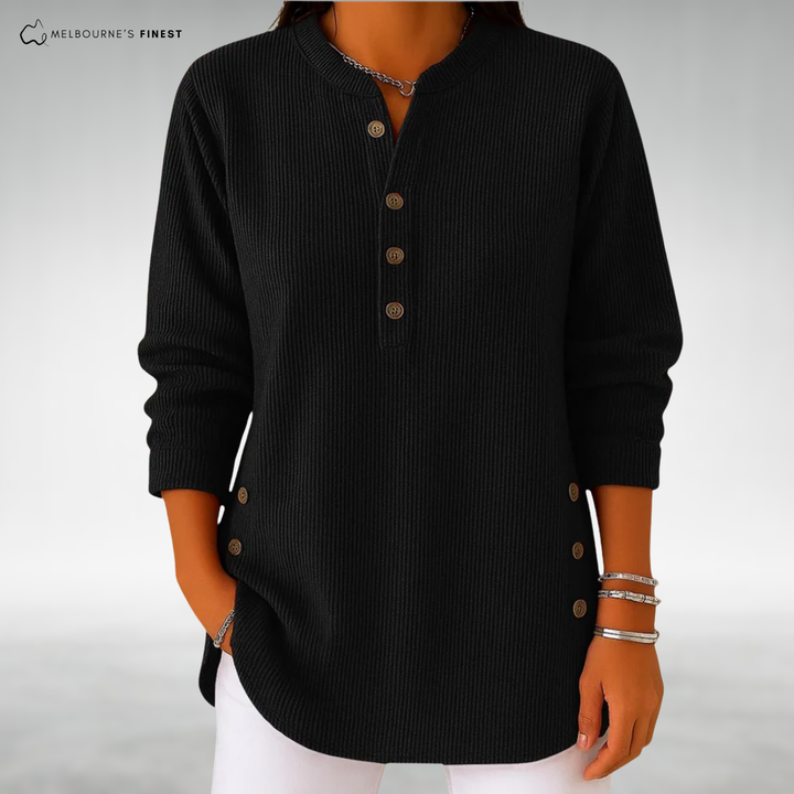 Selvara | Women's Ribbed Button Front Jumper