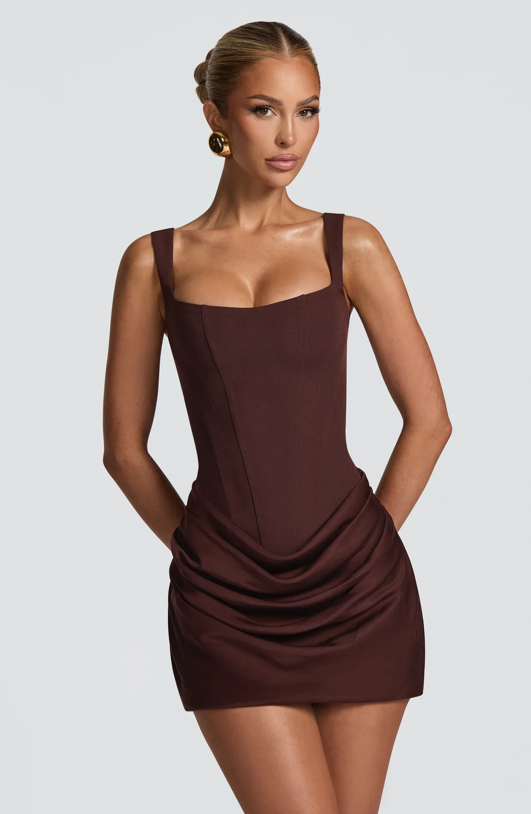 Draped skirt flowing mini dress for women | Maribel -9