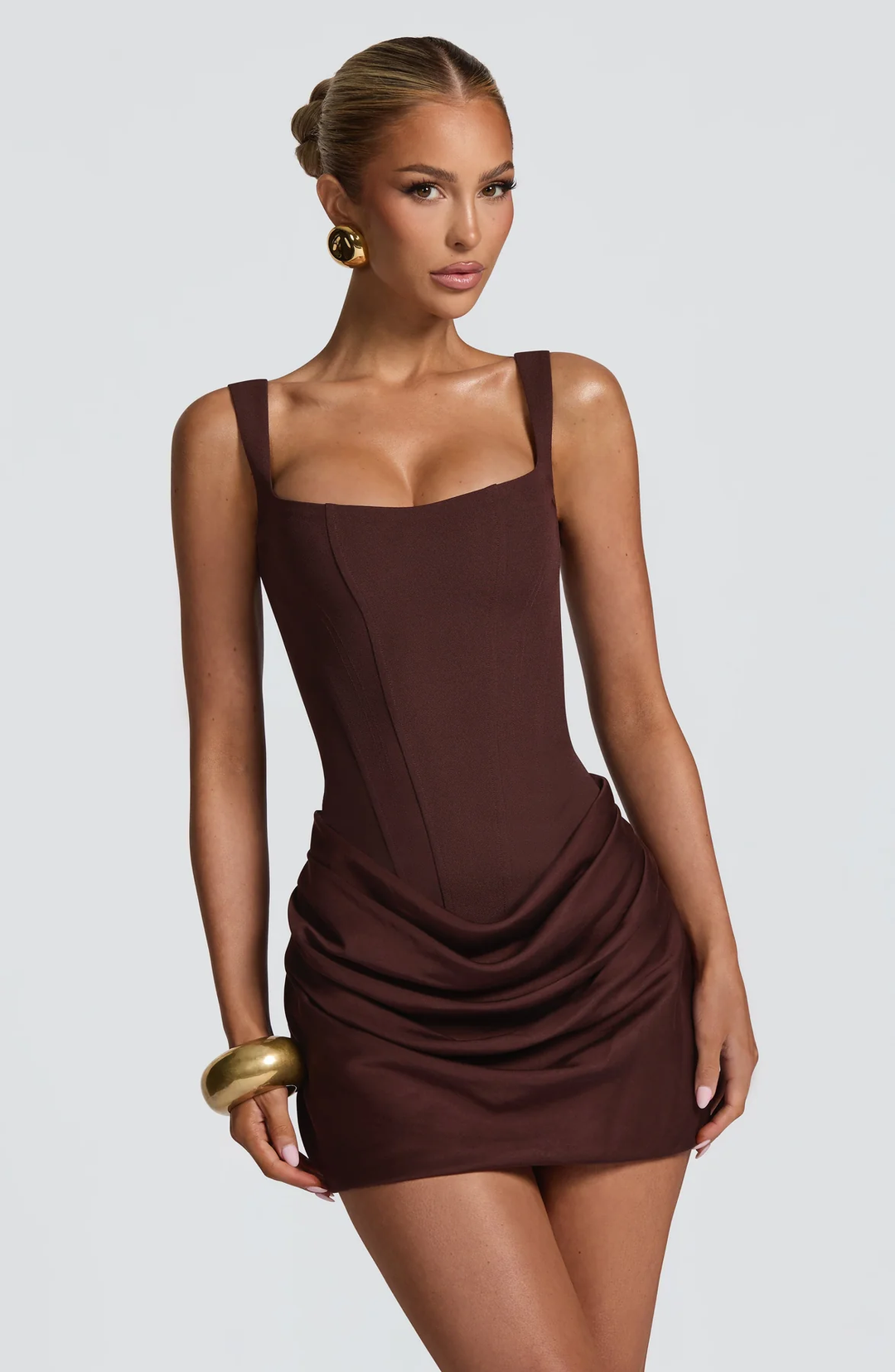 Draped skirt flowing mini dress for women | Maribel -11