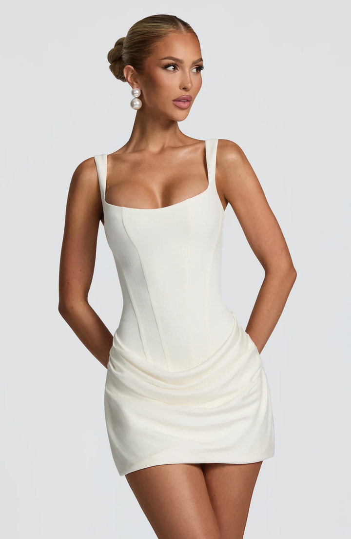 Draped skirt flowing mini dress for women | Maribel -1
