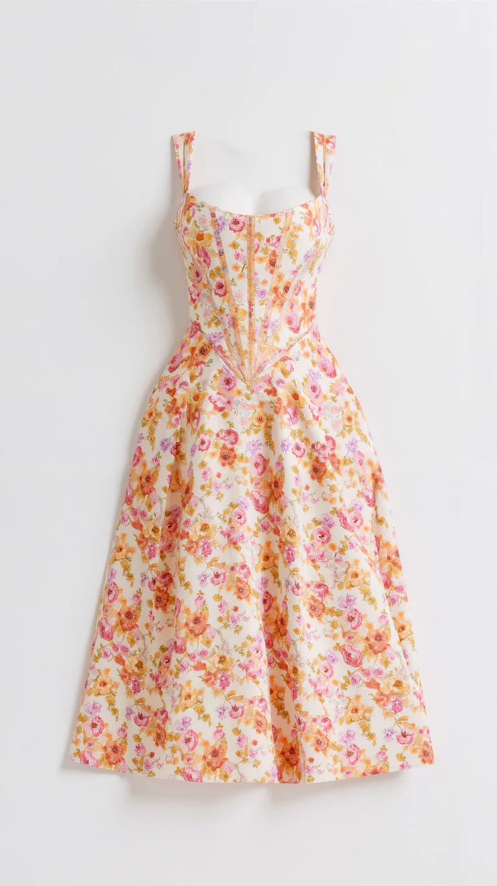 Women's Casual Fit-and-Flare Floral Midi Dress