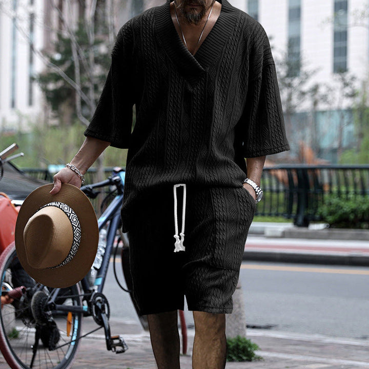 Men's Casual Knit Top & Shorts Set