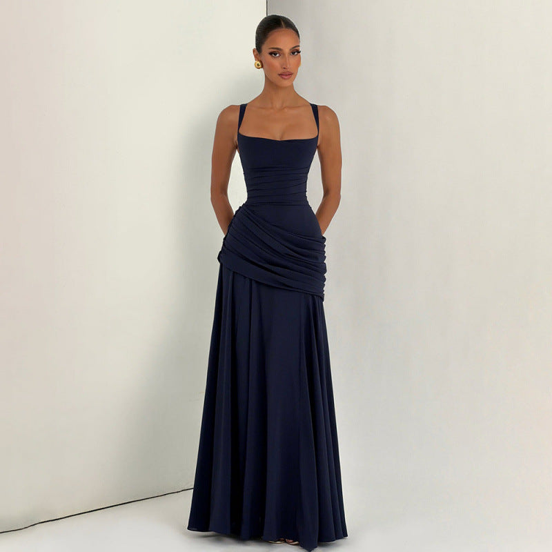 Ruched waist structured maxi dress for women -4