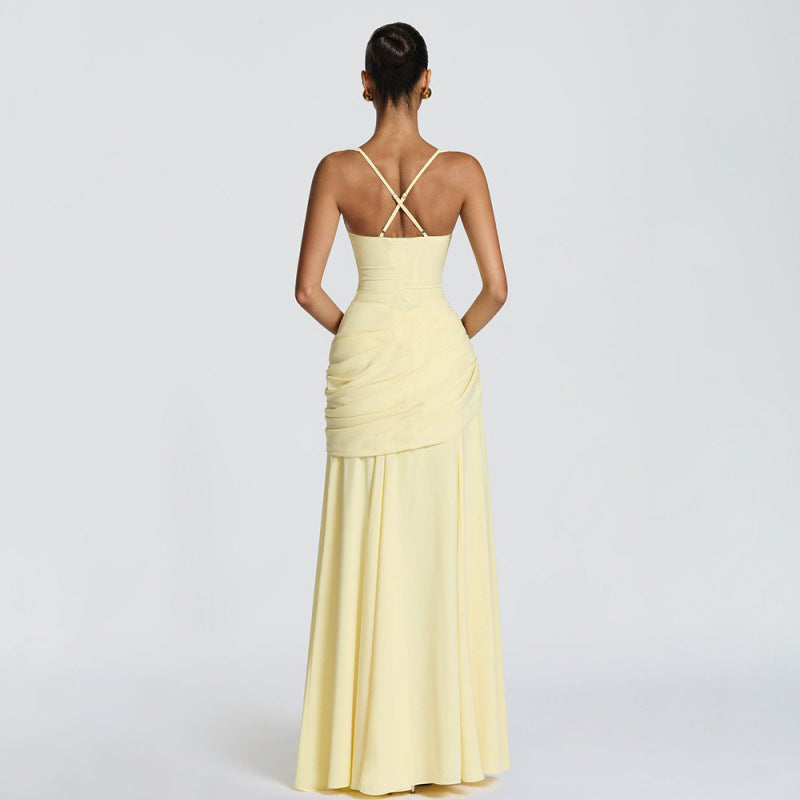 Ruched waist structured maxi dress for women -3
