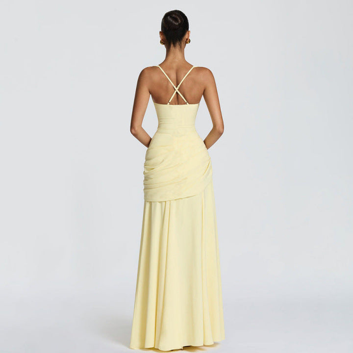 Ruched waist structured maxi dress for women -3