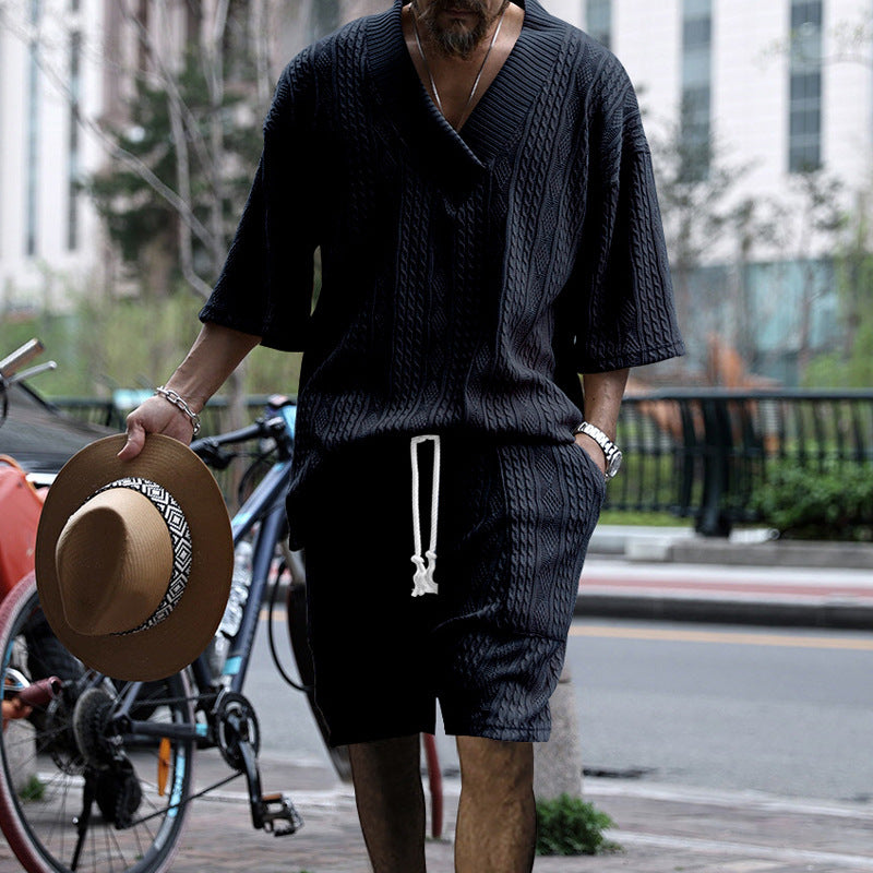 Men's Casual Knit Top & Shorts Set