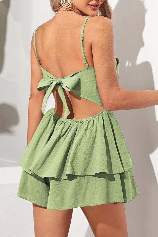 Open Back Bow Tie Layered Dress for Women