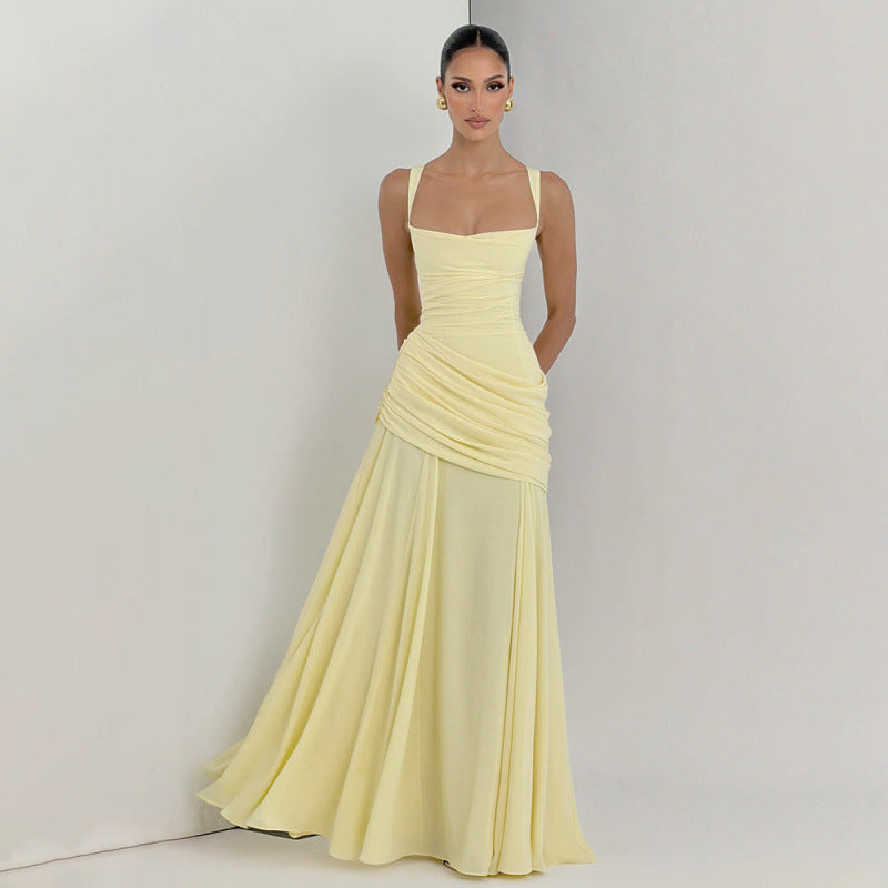 Ruched waist structured maxi dress for women -1