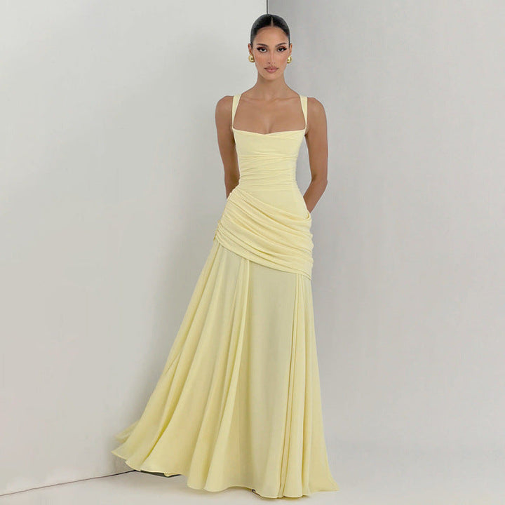 Ruched waist structured maxi dress for women -1