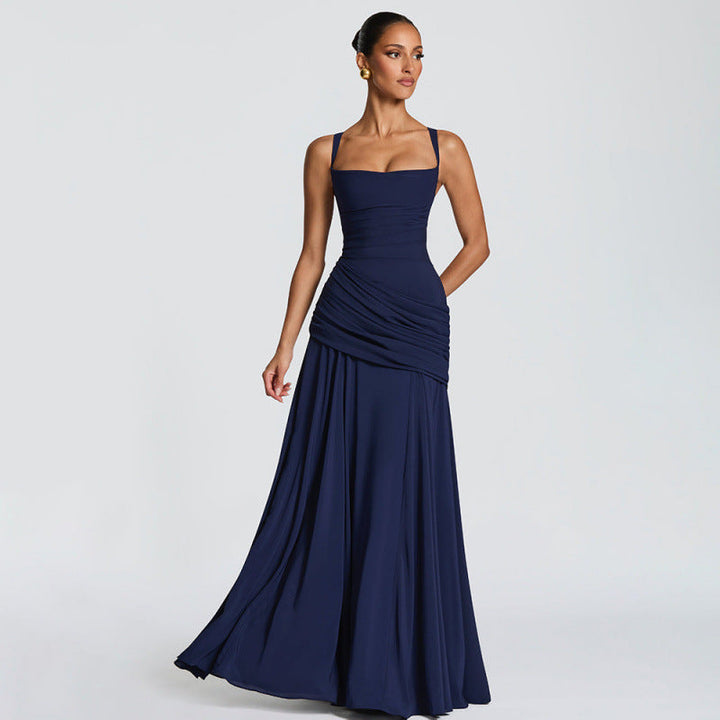 Ruched waist structured maxi dress for women -6