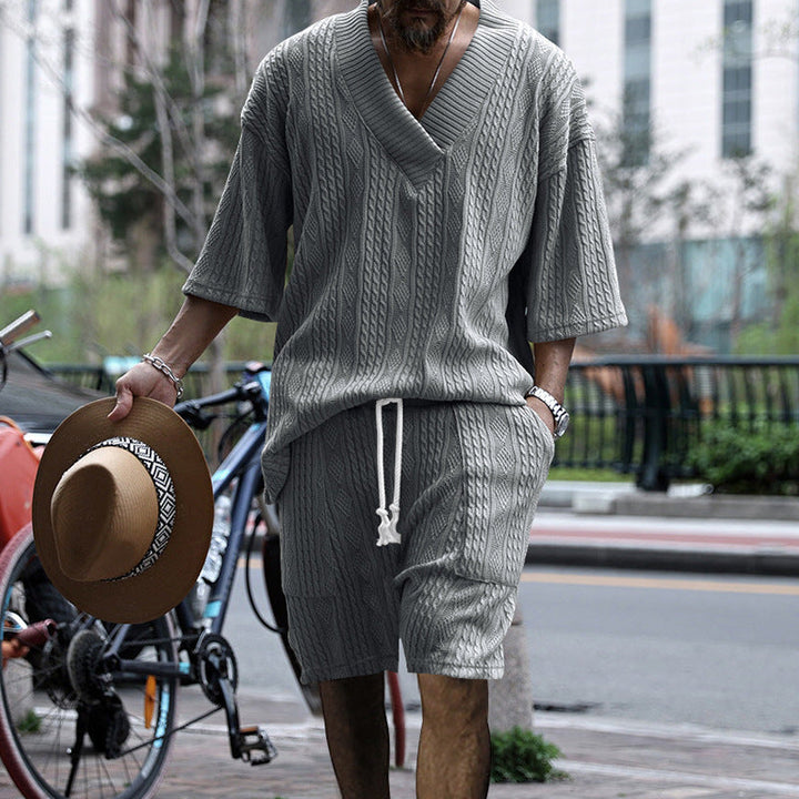 Men's Casual Knit Top & Shorts Set