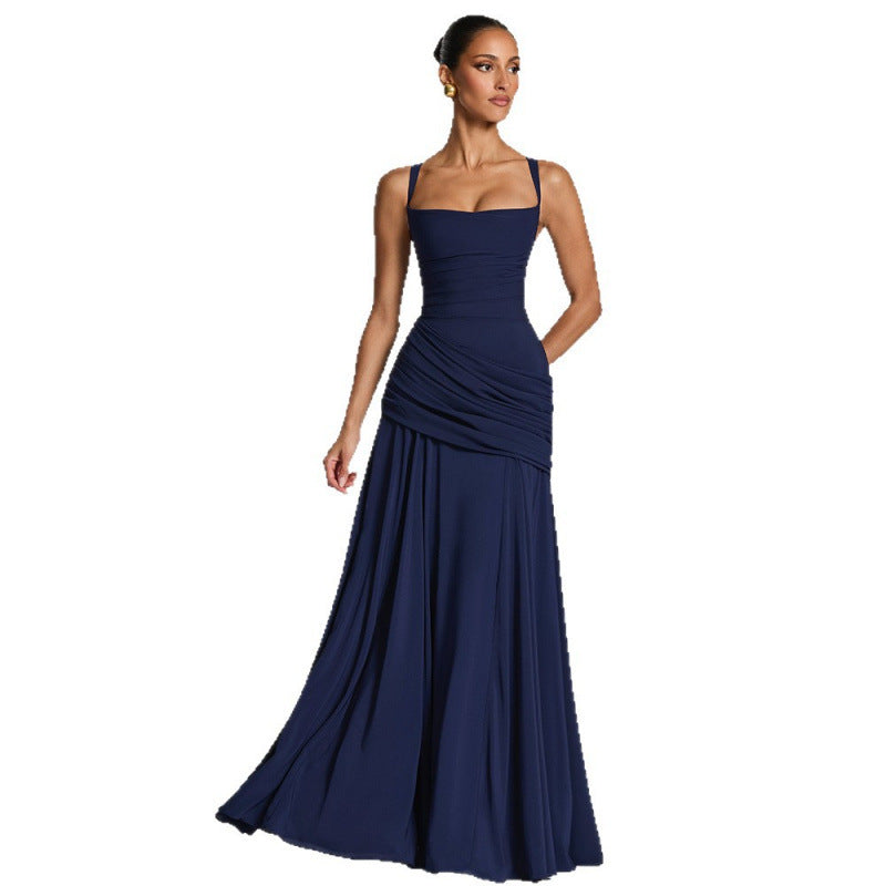 Ruched waist structured maxi dress for women -5