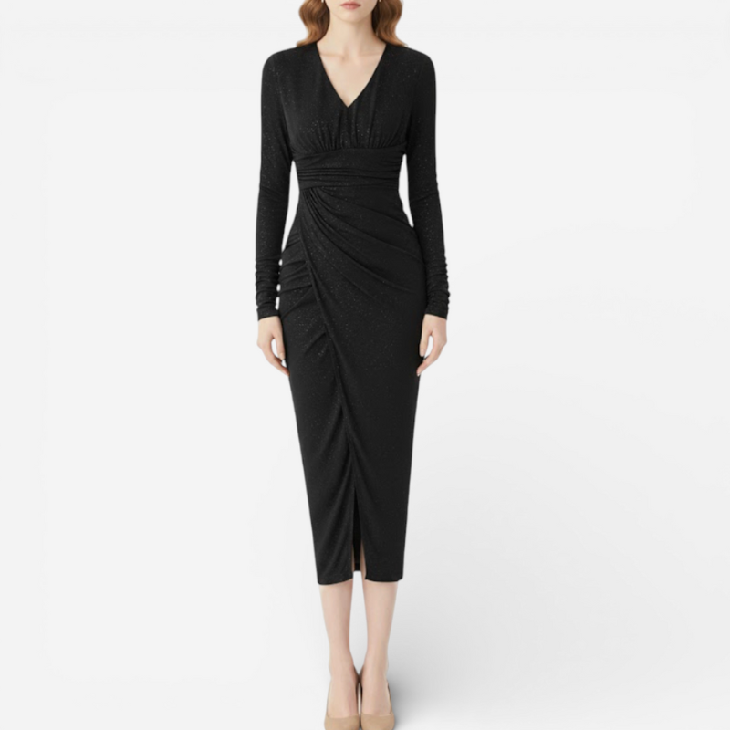 Women’s Midi Evening Glitter Dress With V-Neck