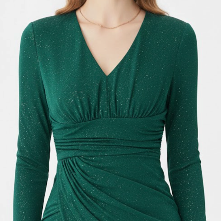 Women’s Midi Evening Glitter Dress With V-Neck