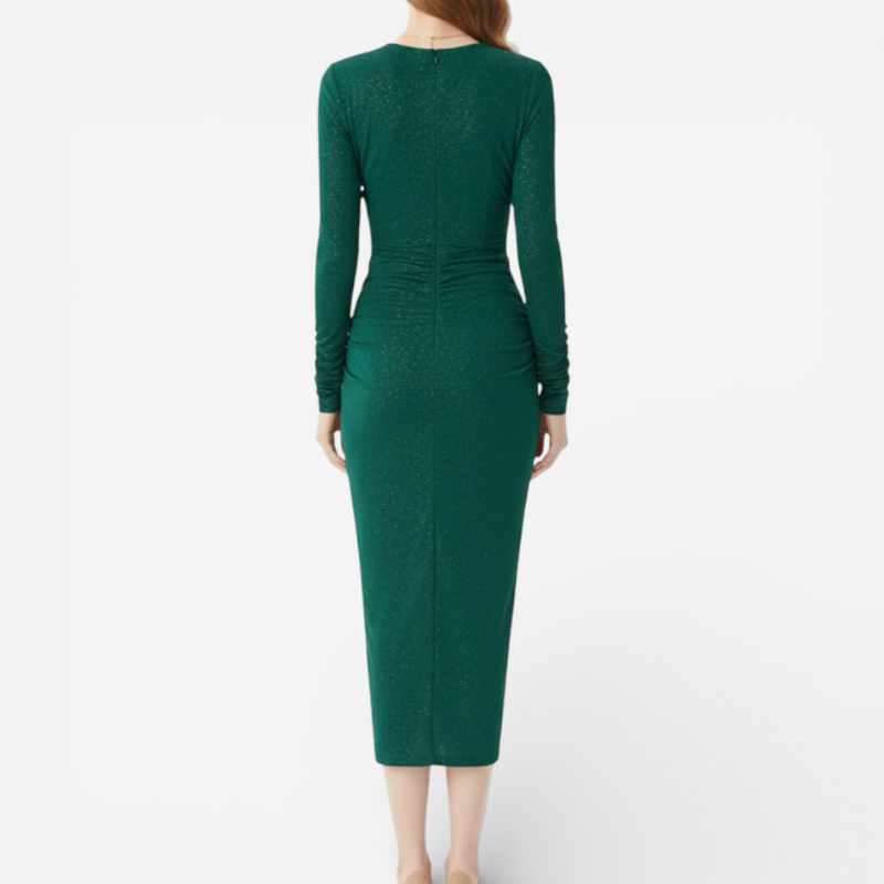 Women’s Midi Evening Glitter Dress With V-Neck