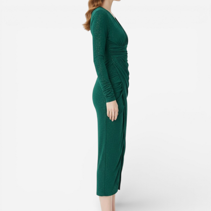 Women’s Midi Evening Glitter Dress With V-Neck