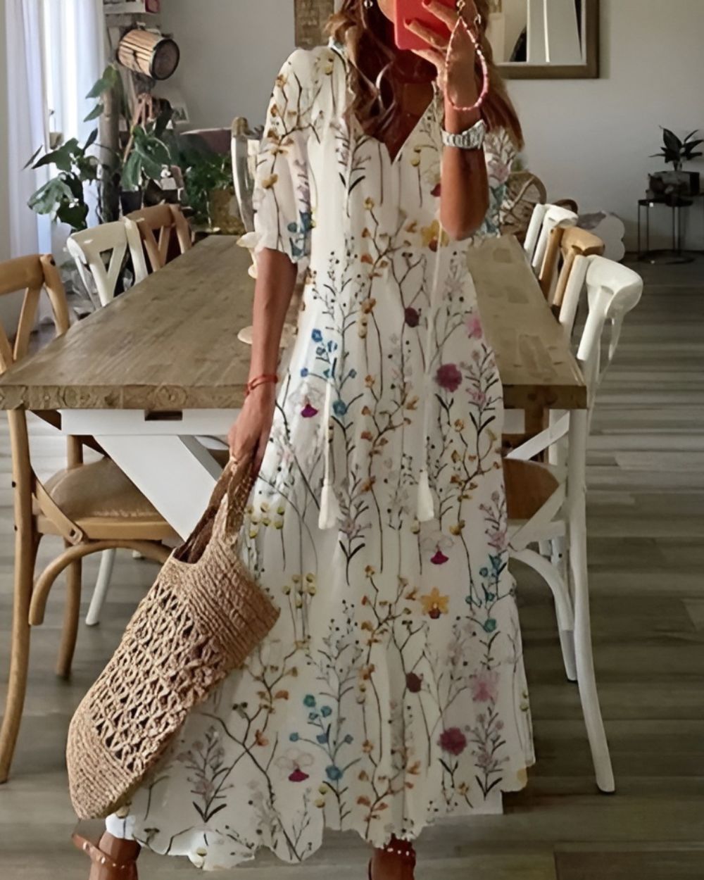 Valmira | Women's Flowy Boho Maxi Dress with Tassel Details