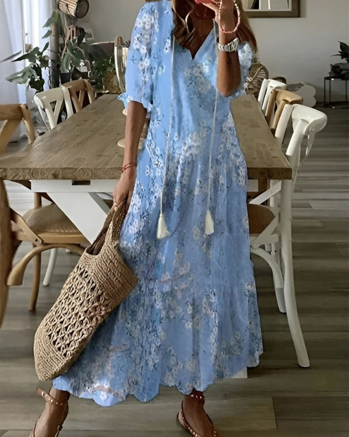 Valmira | Women's Flowy Boho Maxi Dress with Tassel Details