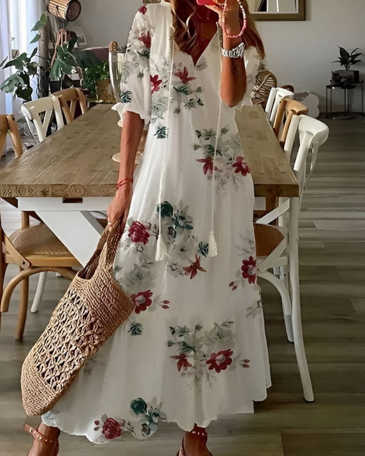 Valmira | Women's Flowy Boho Maxi Dress with Tassel Details