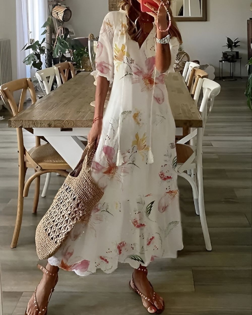 Valmira | Women's Flowy Boho Maxi Dress with Tassel Details