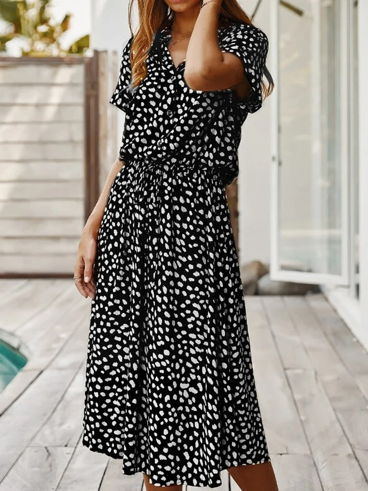 Marisolette | Women's Spotted Print Button Up Midi Dress