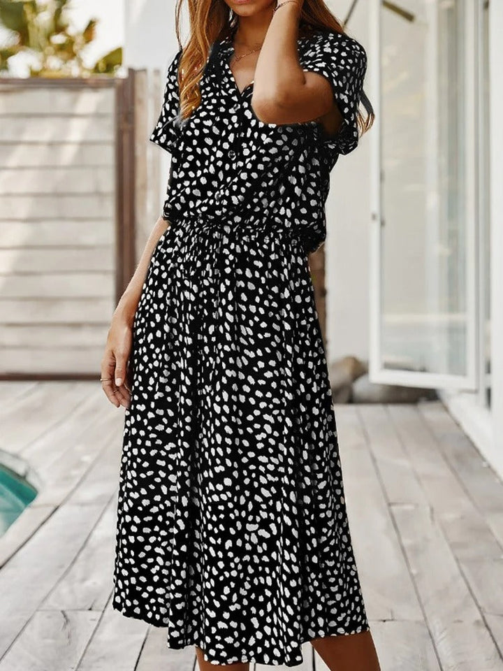 Marisolette | Women's Spotted Print Button Up Midi Dress