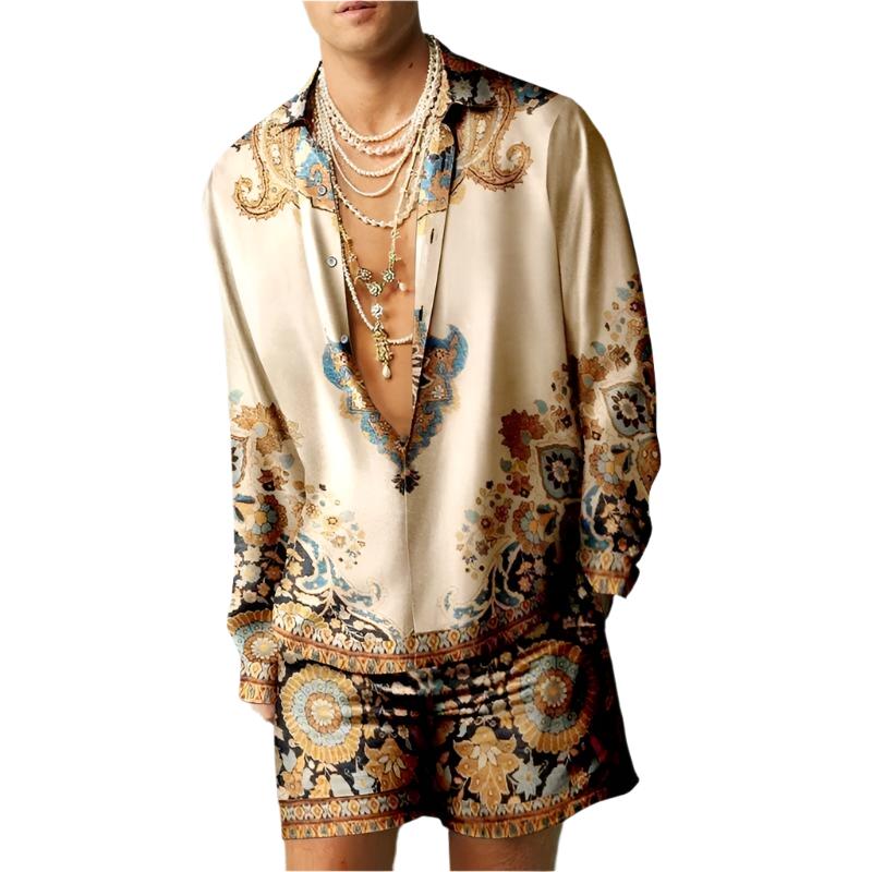 Retro Printed Men's Long-Sleeve Set