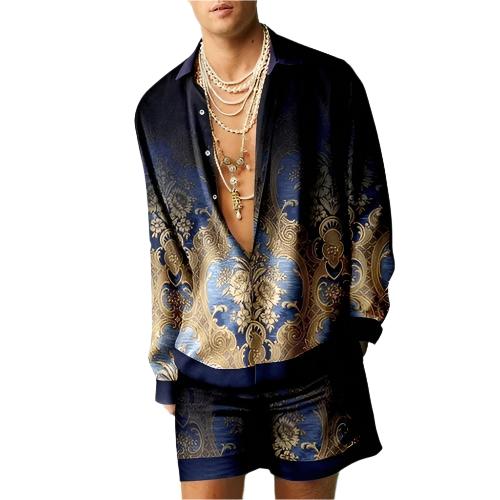 Retro Printed Men's Long-Sleeve Set