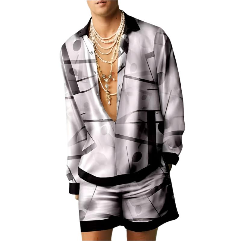 Retro Printed Men's Long-Sleeve Set