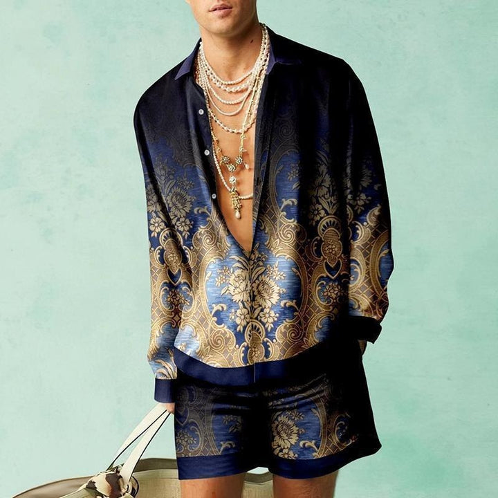 Retro Printed Men's Long-Sleeve Set