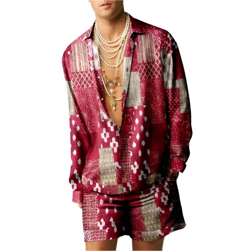 Retro Printed Men's Long-Sleeve Set