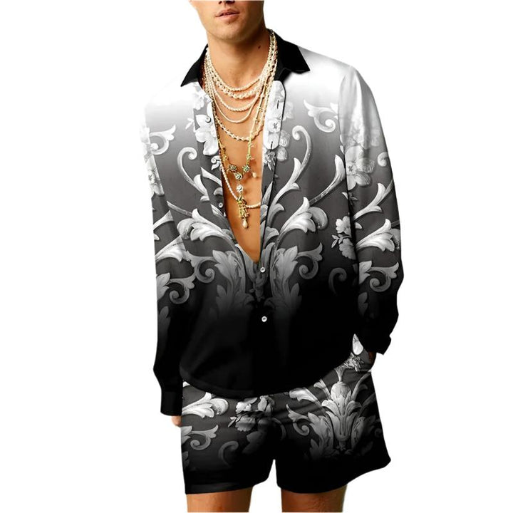 Retro Printed Men's Long-Sleeve Set