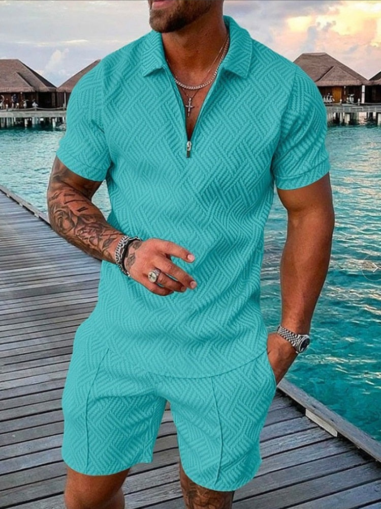 Marcus | Men's Digital Print Polo Shorts Set