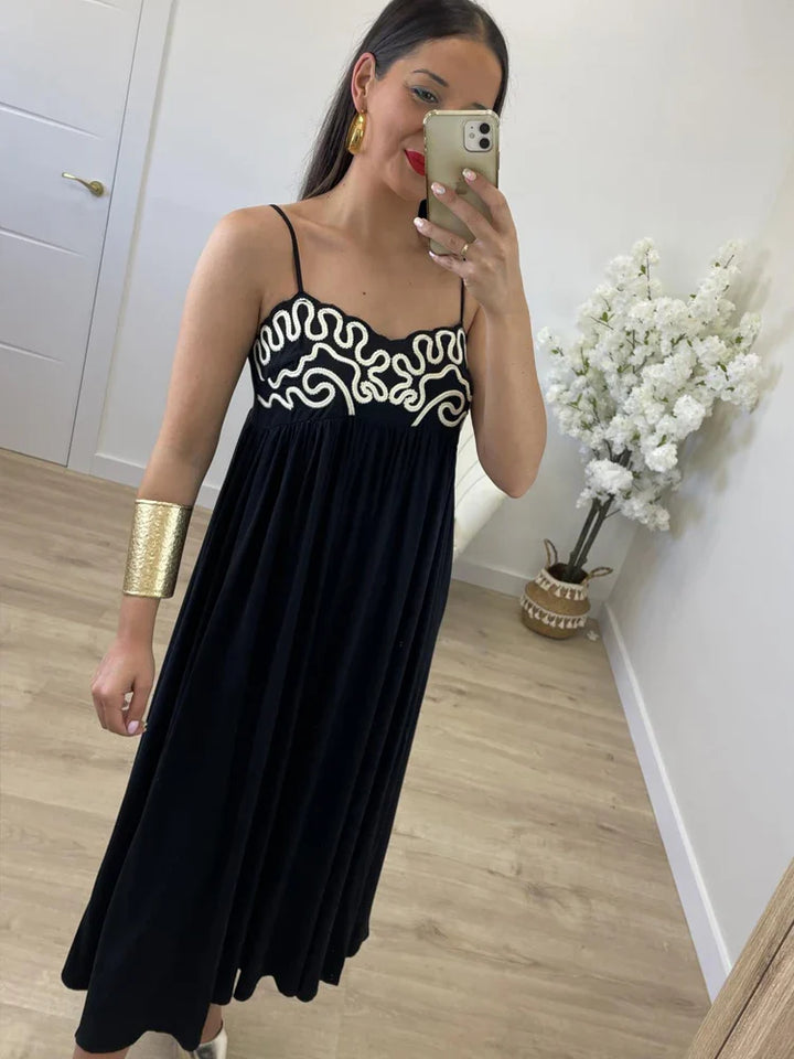 Women's Fashion Embroidery Sling Long Dress