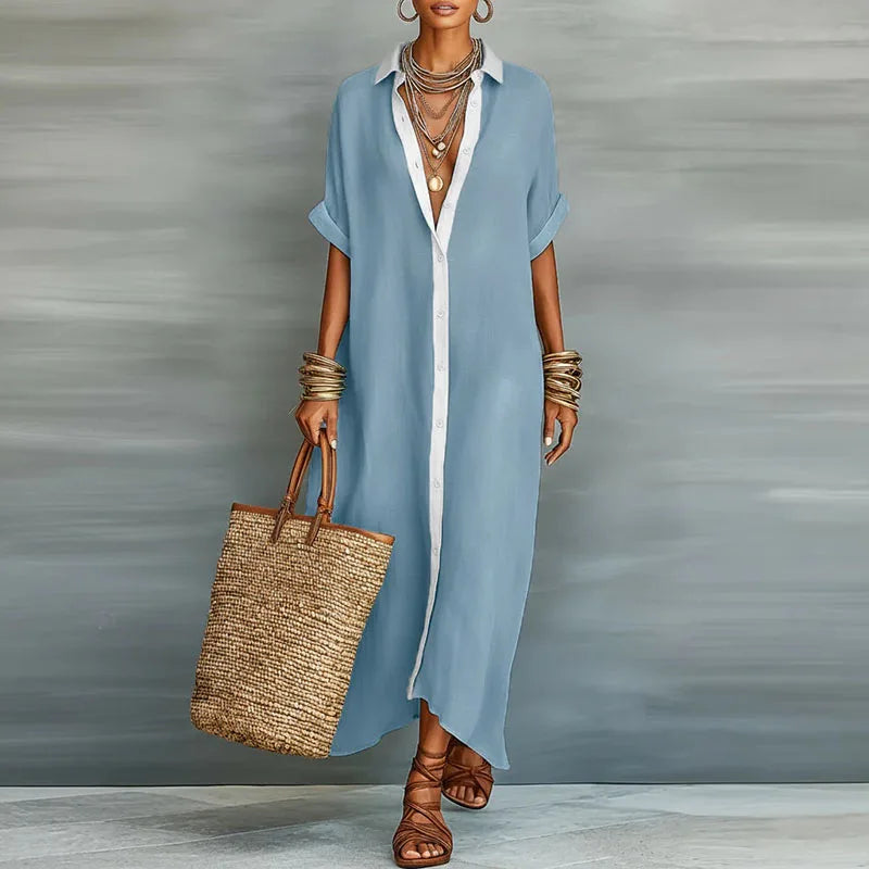 Relaxed boho linen shirt sundress for women | Gemma -7
