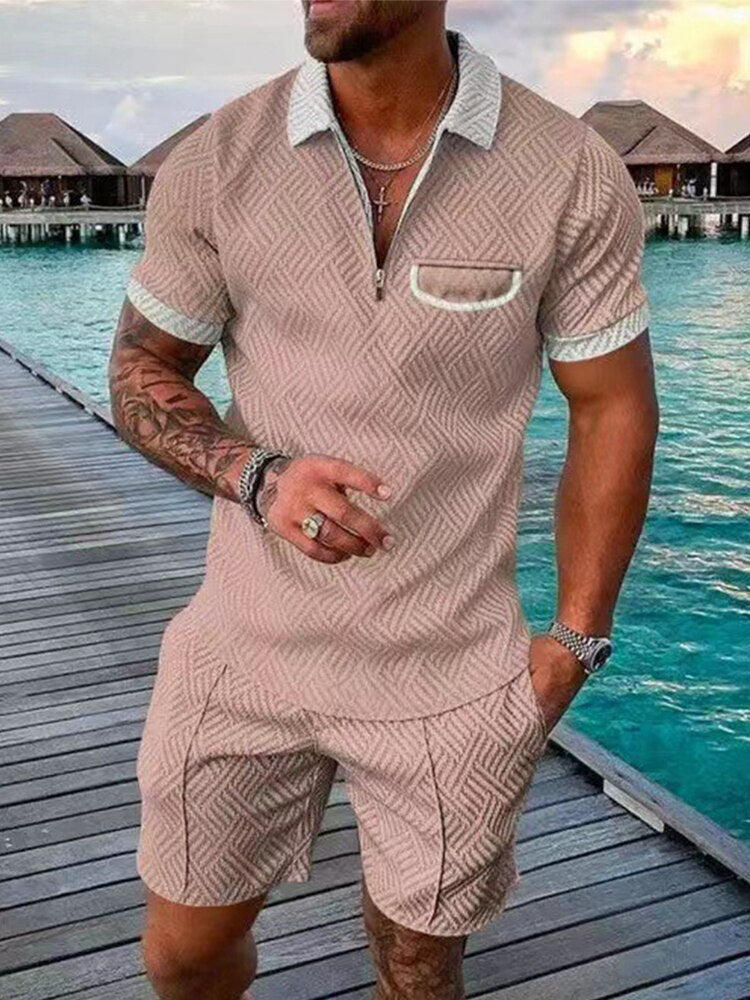 Marcus | Men's Digital Print Polo Shorts Set
