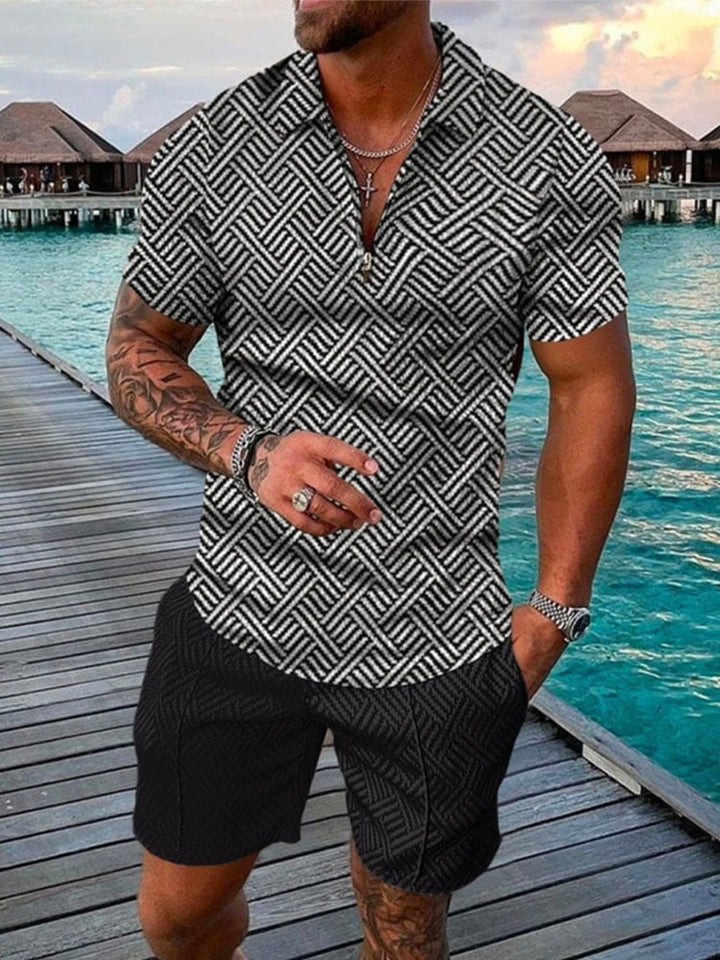 Marcus | Men's Digital Print Polo Shorts Set