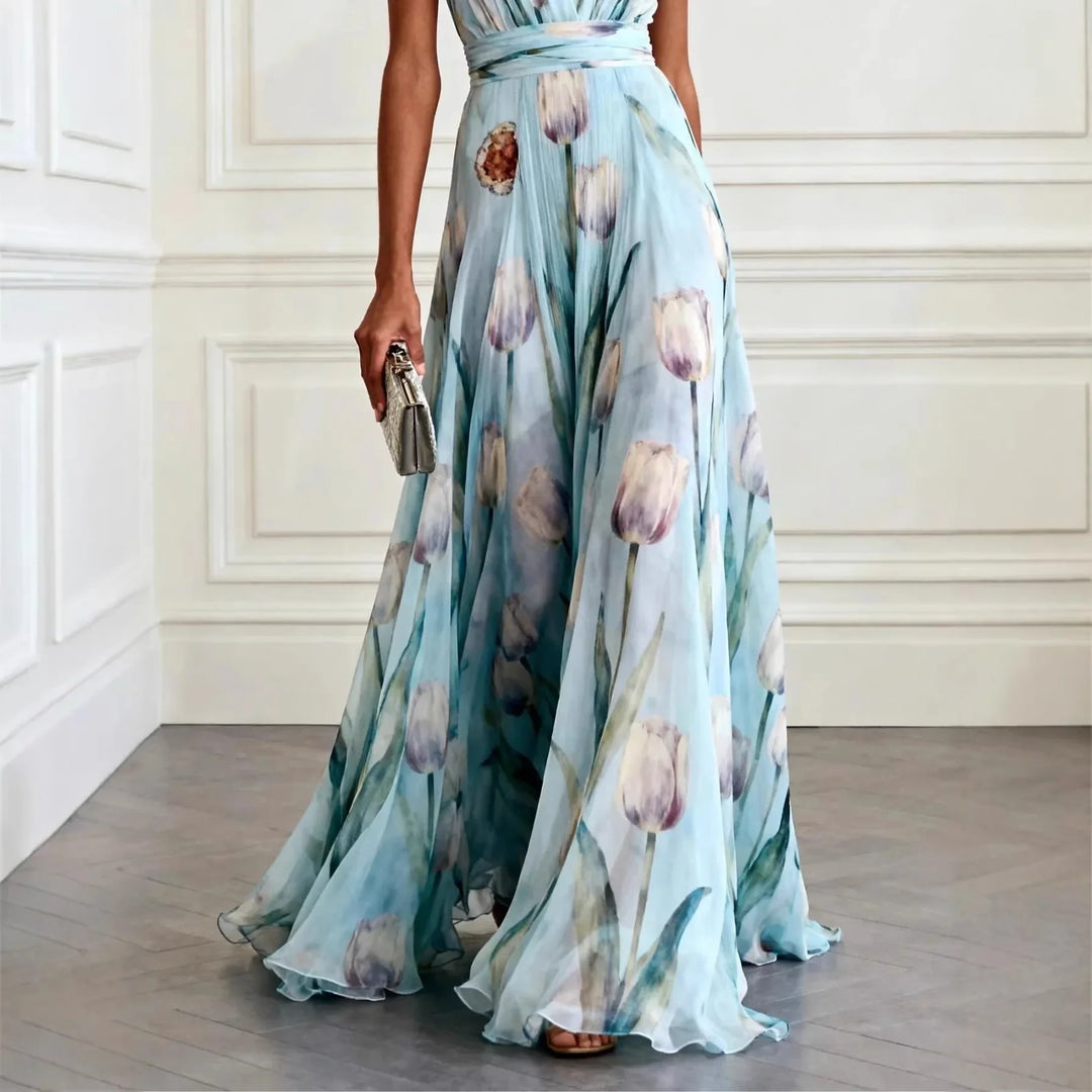 Elegant tulip print evening gown for women | Victoria -2
